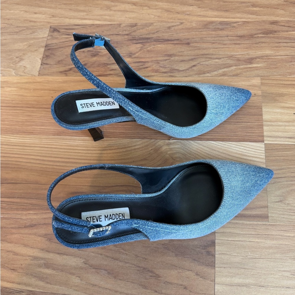 Steve Madden Blue Denim Slingback Pointed-Toe Heels - Picture 6 of 10